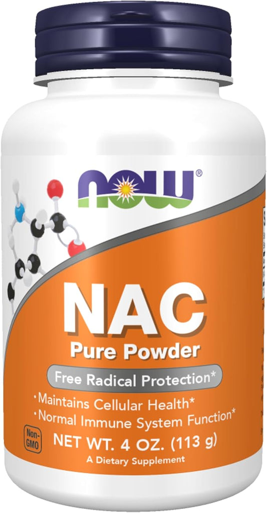 NOW Supplements, NAC (N-Acetyl Cysteine) 600 mg Pure Powder, Free Radical Protection*, Cellular Health*, Immune System Function* 4-Ounce (113 g)
