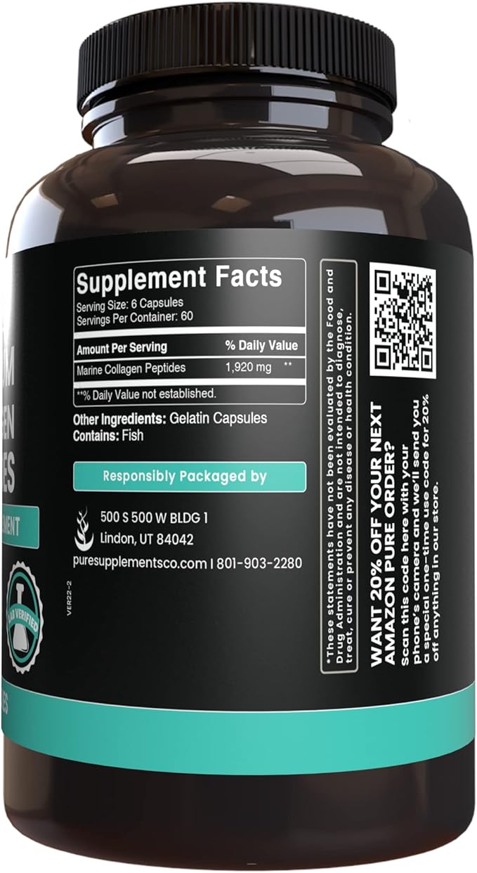 PURE ORIGINAL INGREDIENTS Marine Collagen (365 Capsules) No Magnesium Or Rice Fillers, Always Pure, Lab Verified