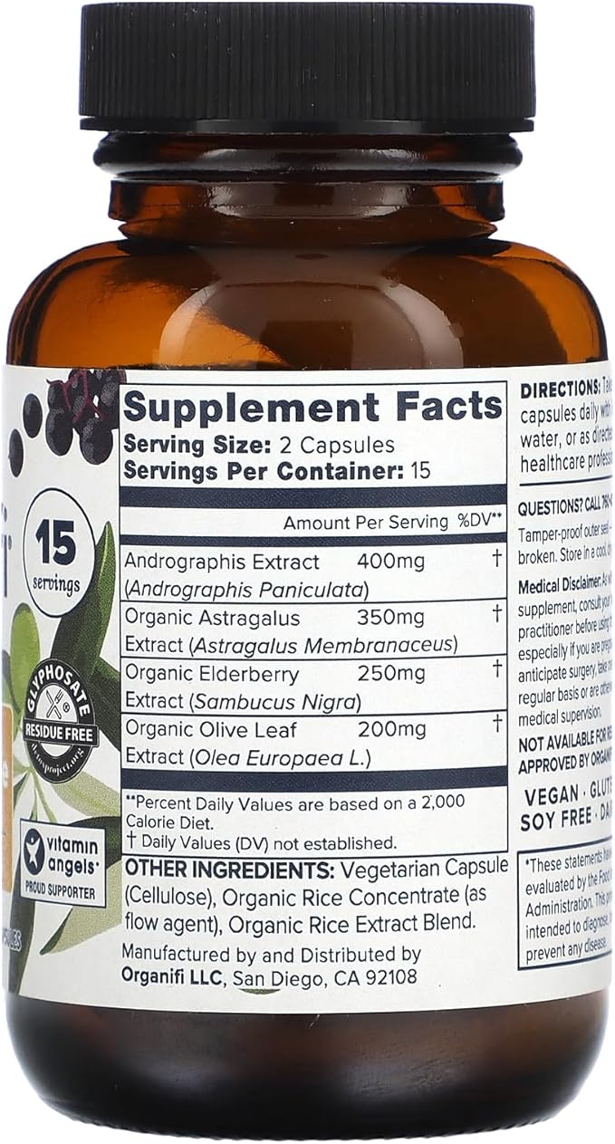 Organifi - Critical Immune - Superfood Immune Support Blend - 30 Capsules - Powerful Blend of Elderberry, Andrographis, Astragalus and Olive Leaf Extract - Rich in Vitamin C and Antioxidants