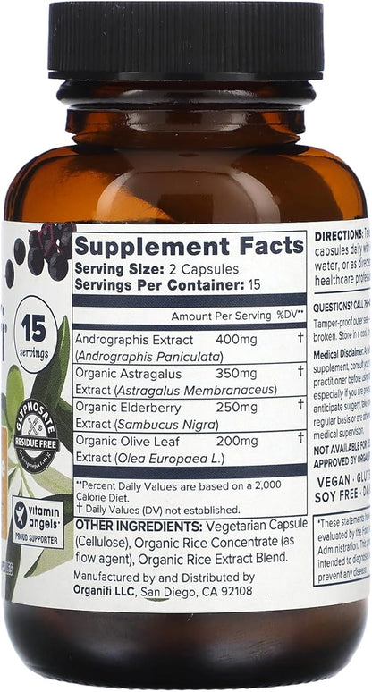Organifi - Critical Immune - Superfood Immune Support Blend - 30 Capsules - Powerful Blend of Elderberry, Andrographis, Astragalus and Olive Leaf Extract - Rich in Vitamin C and Antioxidants