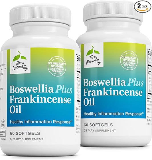 Terry Naturally Boswellia Plus Frankincense Oil - Joint Support Supplement to Support Mobility & Joint Comfort - Support Cellular Health with Boswellia & Frankincense Oil - 60 Softgels (Pack of 2)
