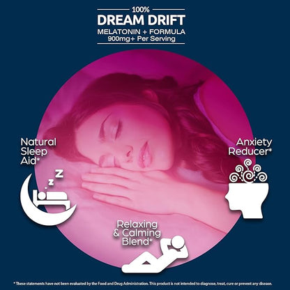 Dream Drift Melatonin+ Sleep Aid Supplements for Adults – 60 Count – Enhanced with Magnesium, Ashwagandha, and L-Theanine for Restful Sleep and Recovery-10mg Melatonin Sleeping Pills.
