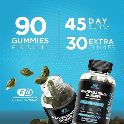 Ashwagandha Gummies 1500mg | Stress Relief, Immune Support, Calm Mood, Energy | Natural Berry Flavor | 45-Day Supply | Vegan, Gluten-Free, Non-GMO | Supplement for Men & Women (90ct)