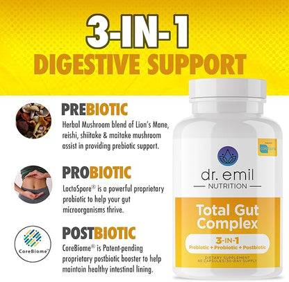 DR. EMIL NUTRITION Total Gut Complex and EZ Doze Plus Bundle - Gut Health Supplement & Sleep Support Capsules with Melatonin