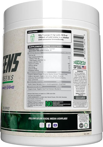 EHP Labs OxyGreens Super Greens Powder - Daily Greens Spirulina, Greens Superfood Powder & Greens Supplements Powder, Supergreens Antioxidants & Immunity Support, 30 Serves (Forest Berries)