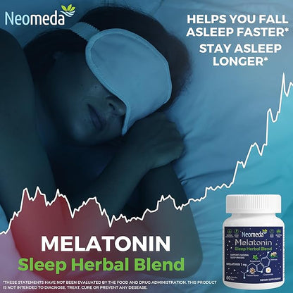 Melatonin Sleep Herbal Blend - Natural Support for Restful Nights with 5mg Melatonin & Calming Herbs - Drug-Free Dietary Supplement, 60 Capsules, 60-Day Supply