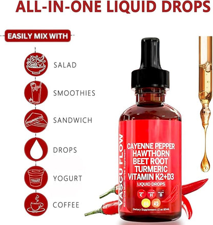Cayenne Pepper Drops, Clean Nutra Cayenne Pepper Extract with Hawthorn Beet Root 60ml Plant-Based Liquid (2Pcs)