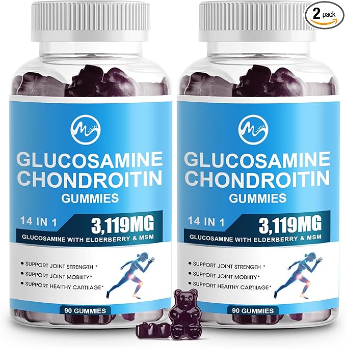 Glucosamine Chondroitin Gummies, 1500mg Glucosamine & 1000mg MSM per Serving, Joint Support Supplement for Adults, Elderberry Flavor, 45 Servings(Pack of 2)