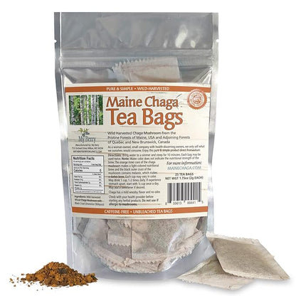 Maine Chaga Tea Bags, Pesticide Free, NOT Imported Chaga, 25 Bleach-Free Bags, USA & Canadian Grown