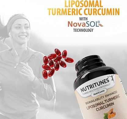 NutriCumin – Liposomal Turmeric Curcumin 1000mg with NovaSOL Technology for Maximum Absorption and Bioavailability - Made in USA with Globally Sourced Premium Ingredients, 60 Softgels
