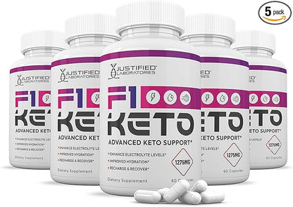 (5 Pack) F1 Keto Pills 1275MG New & Improved Formula Contains Apple Cider Vinegar Extra Virgin Olive Oil Powder Green Tea Leaf 300 Capsules