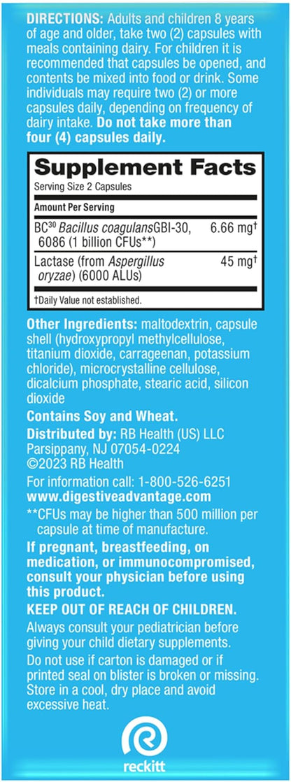 Digestive Advantage Lactose Defense Capsules (96 Count In A Box), Helps Breaks Down Lactose and Defend Against Digestive Upset, Supports Digestive and Immune Health, CFUs