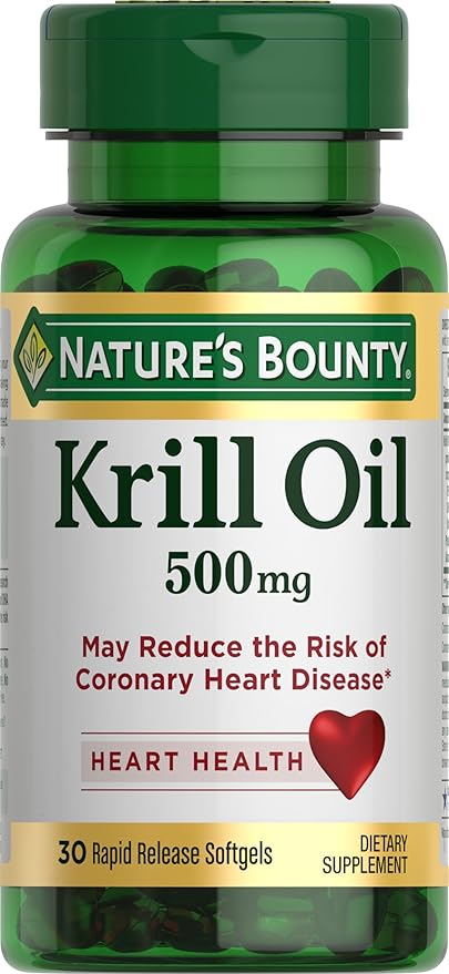 Nature's Bounty Krill Oil, Heart Health, Dietary Supplement, 500mg, Rapid Release Softgels, 30 count