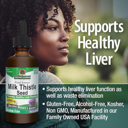 Nature's Answer Milk Thistle 2 Ounce Extract - Alcohol Free, Non GMO, Liver Support Supplement for Everyone - Liver Detox, Made in USA