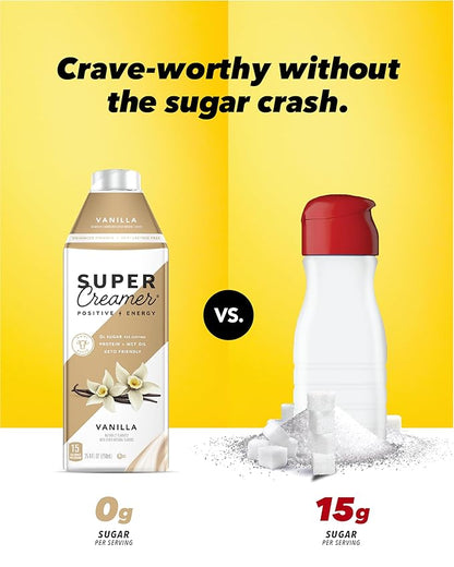 Super Coffee Creamer, SugarFree Coffee Creamer (0g Sugar, 1g Protein, 15 Calories) [Vanilla] 25.4 Fl Oz, 6 Pack | Keto Coffee Creamer