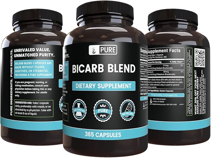 PURE ORIGINAL INGREDIENTS Bicarb Blend (365 Capsules) No Magnesium Or Rice Fillers, Always Pure, Lab Verified