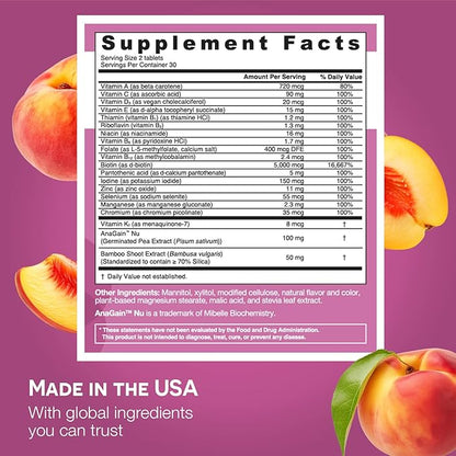 EZ Melts Dissolvable Women’s Multivitamin + Hair Growth with Biotin, Bamboo Extract & Clinically Studied AnaGain™ Nu, Supports Visibly Healthier, Stronger Hair, Sugar-Free Peach Flavor, 1-Month