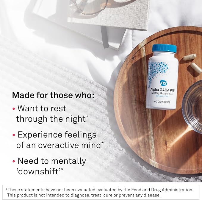 NeuroScience GABA PM Calm Sleep Aid for Adults - 400mg L Theanine Supplement with 5 HTP for Brain Support & Magnesium for Sleep - Soothe an Overactive Mind & Racing Thoughts (60 Capsules)