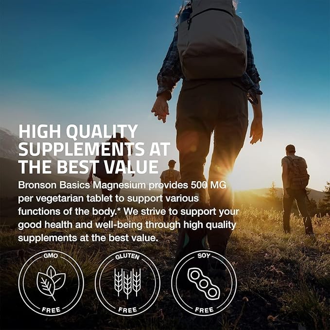 Bronson Magnesium 500 MG Supports Bone & Muscle Health & Nervous System Support - Non-GMO, 120 Vegetarian Tablets