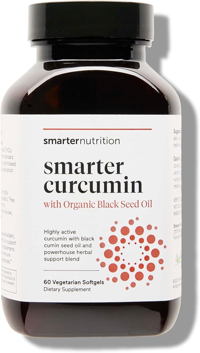 Smarter Nutrition Curcumin Softgels - Vegan High Absorption 400 mg Turmeric Supplement + Organic Black Seed Oil & Ginger - 95% Tetrahydrocurcuminoids Non-GMO, USA Manufactured - 60 Ct[30 Servings]