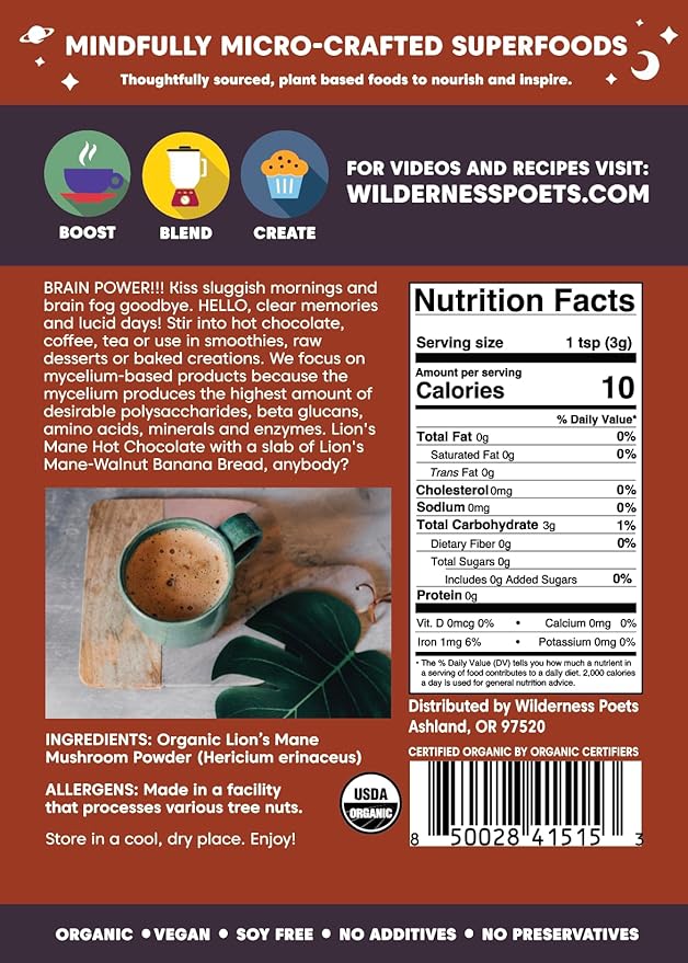 Wilderness Poets Organic Lion's Mane Mushroom Powder - California Grown (160 Ounce - 10 Pound)