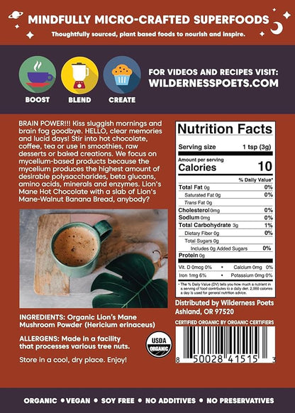 Wilderness Poets Organic Lion's Mane Mushroom Powder - California Grown (160 Ounce - 10 Pound)