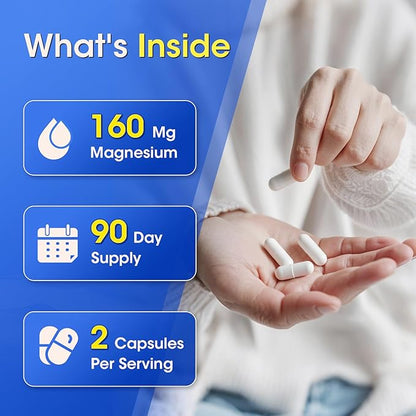 Magnesium Bisglycinate 100% Chelated, Maximum Absorption, Magnesium Supplement for Sleep & Calmness, Supports Heart Healthy, Muscle & Bones, Non-GMO, 180 Capsules