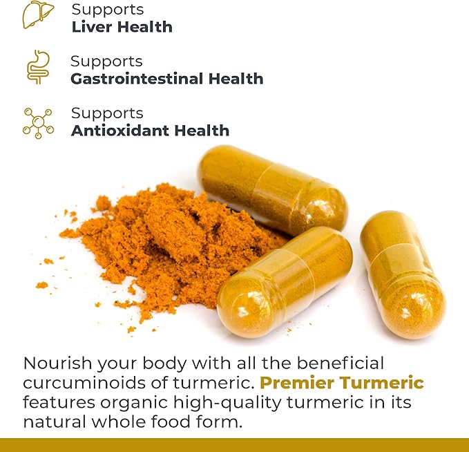 Premier Turmeric, 60 Capsules, Vegan Product - Premier Quality Turmeric for Premier Liver Support
