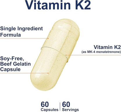 Carlson - Vitamin K2, MK-4 (Menatetrenone), Vitamin K Supplement, Bone & Heart Health, K2 Vitamin, Soy-free, 60 capsules
