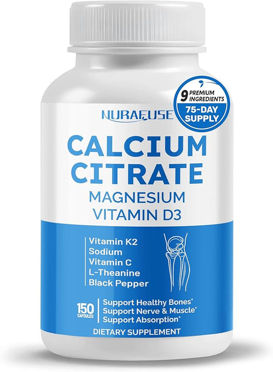 Calcium Citrate Magnesium Vitamin D3 1000IU - Support Healthy Bones, Nerve & Muscle, Absorption - Made and Tested in The USA