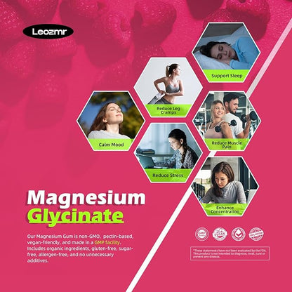 Magnesium Glycinate Gummies 1000mg - Sugar Free Magnesium Potassium Supplement with Vitamin D, B6, CoQ10 for Calm Mood & Sleep Support - 60Raspberry Gummies