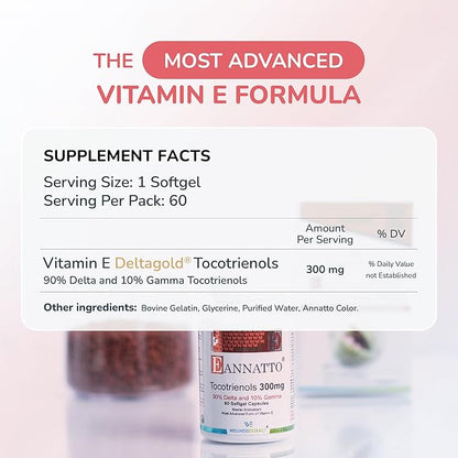 Eannatto Tocotrienols Vitamin E Supplements Tocopherol Free, Supports Immune Health, Non-GMO, Gluten Free & Antioxidant (300MG 60 Softgels)