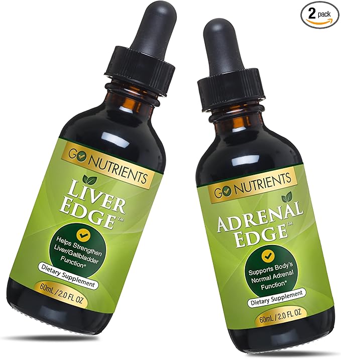 Go Nutrients Liver Edge & Adrenal Edge | Energy & Fatigue Supplement Cortisol Manager Liquid Drops Non-GMO, Gluten Free | Liver Cleanse & Advanced Liver Liquid Drops Supplement Milk Thistle Seed