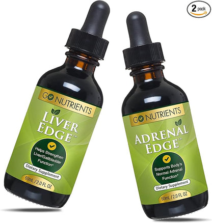 Go Nutrients Liver Edge & Adrenal Edge | Energy & Fatigue Supplement Cortisol Manager Liquid Drops Non-GMO, Gluten Free | Liver Cleanse & Advanced Liver Liquid Drops Supplement Milk Thistle Seed
