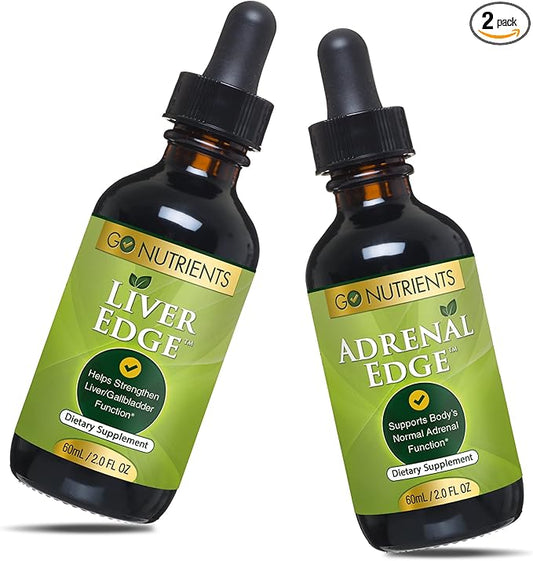 Go Nutrients Liver Edge & Adrenal Edge | Energy & Fatigue Supplement Cortisol Manager Liquid Drops Non-GMO, Gluten Free | Liver Cleanse & Advanced Liver Liquid Drops Supplement Milk Thistle Seed