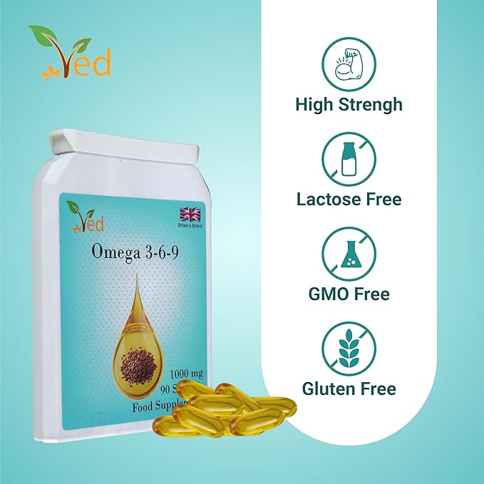 Ved Omega 3-6-9 Food Supplement softgel, from Cold Press Flaxseed Oil, 1000 mg 90 Soft Gel - 90 Days’ Supply.