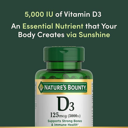 Nature's Bounty Vitamin D3 5000 IU Softgels, Rapid Release, Immune Support, Vitamin D Supplements, 150 Ct