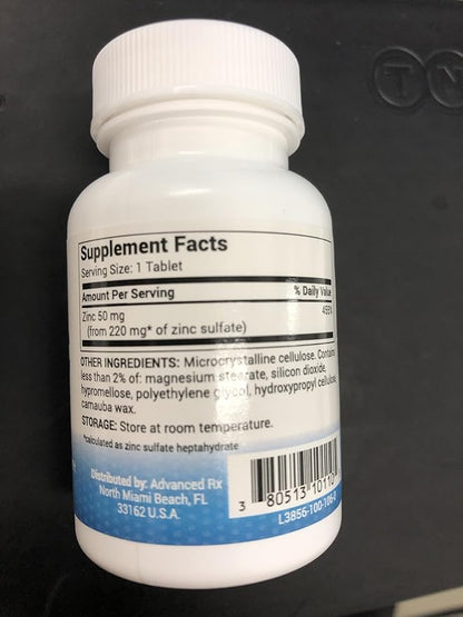 Zinc 220mg [High Potency] Supplement – Zinc Sulfate for Immune Support System 100 Tablets