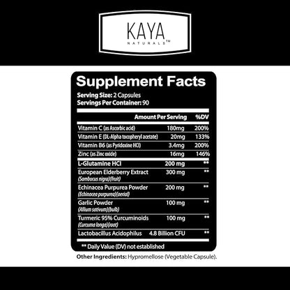 Kaya Naturals Elderberry Immune Support with Zinc and Vitamin C for Adults, Probiotics & Turmeric 1000mg Immune System Booster Sambucus Elderberry Capsules - 180 Count