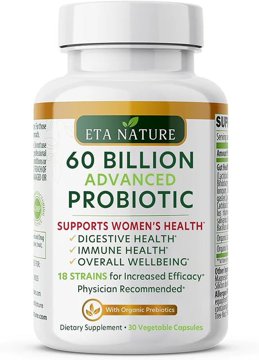Advanced Probiotics for Women with 60 Billion CFUs 18 Strains Lactobacillus & Cranberries - Prebiotics and Probiotics for Womens Digestive Health Gut Support & Vaginal Health, Yeast & Flora