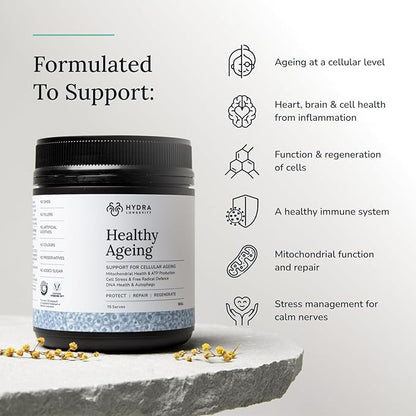 Healthy Ageing Supplement Powder, Anti-Ageing Effects, Contains Quercetin, Resveratrol and Nrf2 Activators, Antioxidants Rich Nutrient-Dense, Non-GMO, Vegan (90 Grams (15 Servings)