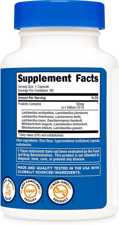 Nutricost Probiotic Complex (>1 Billion CFU) 60 Capsules - Gluten-Free, Non-GMO