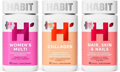 HABIT Beauty-Full Bundle - Women's Multi + Collagen + Hair Skin & Nails Supplements. Supports General Health & Wellness, Skin Hydration & Vitality, Hair & Nail Strength, Non GMO