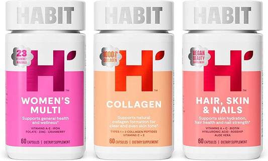 HABIT Beauty-Full Bundle - Women's Multi + Collagen + Hair Skin & Nails Supplements. Supports General Health & Wellness, Skin Hydration & Vitality, Hair & Nail Strength, Non GMO