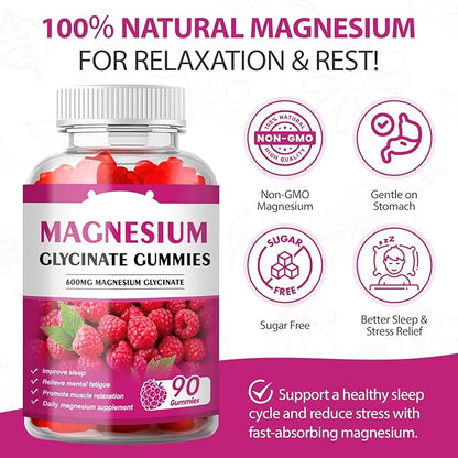 Magnesium Glycinate Gummies 600mg for Adults Gummy Chewable Kids Sleep Sugar Free Green People Bisglycinate Organic Chews Magnesio Calm Trace Glycine Women Supplement Complex Calcium Zinc