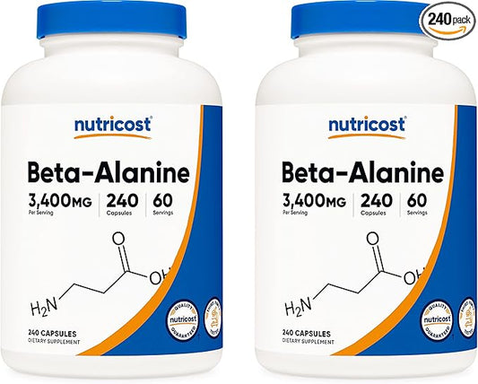 Nutricost Beta-Alanine Capsules 3400mg, 240 Caps (2 Pack) - Potent Beta Alanine, Gluten Free & Non-GMO, 850mg Per Cap, 60 Serv Per Bottle
