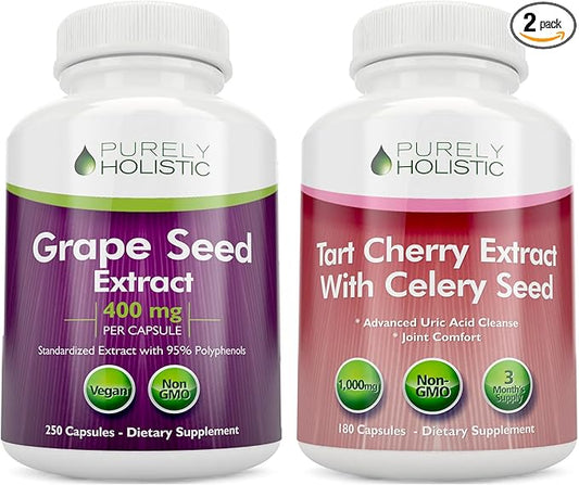 Purely Holistic Grape Seed Extract 400mg + Tart Cherry Extract and Celery Seed Bundle - 430 Vegan Capsules - Made in USA