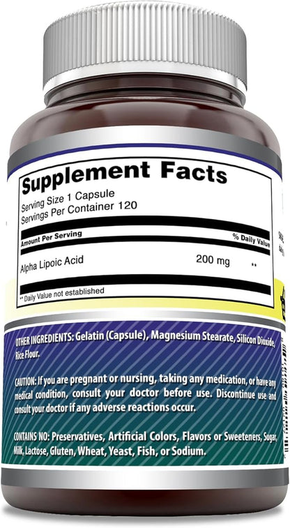 Amazing Formulas Alpha Lipoic Acid | 200 Mg Supplement | Capsules | Non-GMO | Gluten-Free | Made in USA (1 Pack, 120)