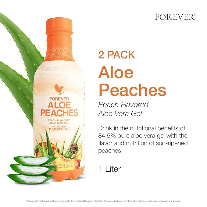 Forever Living - Aloe Peaches - Pure Aloe with Real Peach Flavor - Supports Digestion and Immunity - Vegan and Gluten-Free - 33.8 fl oz (2-Pack)