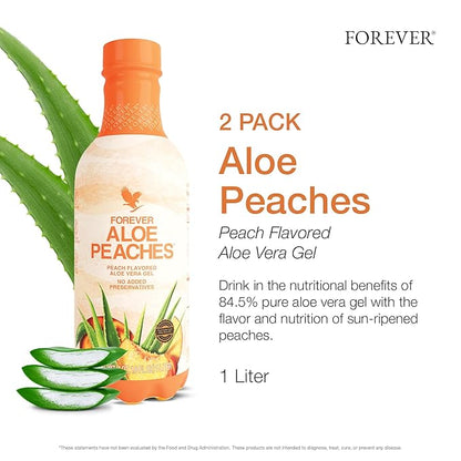 Forever Living - Aloe Peaches - Pure Aloe with Real Peach Flavor - Supports Digestion and Immunity - Vegan and Gluten-Free - 33.8 fl oz (2-Pack)